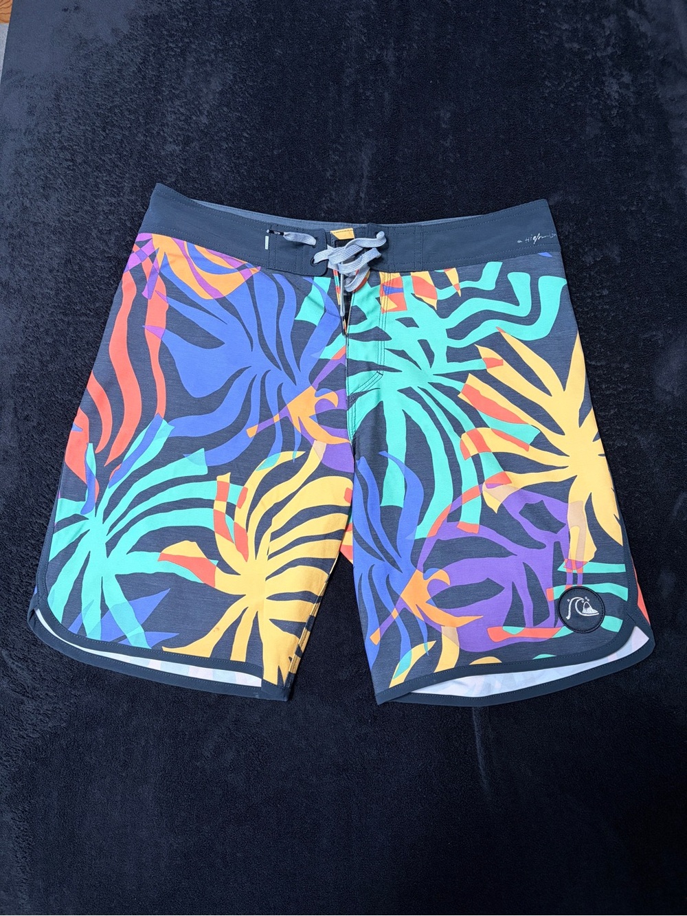 Quiksilver Men’s Black Boardshorts with Multicolor Tropical Print